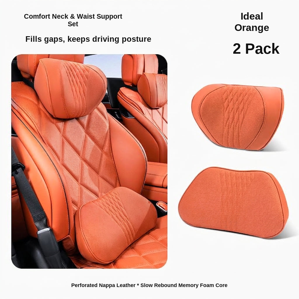 Summer breathable memory foam car headrest lumbar support premium car seat pillow car leather neck support pillow