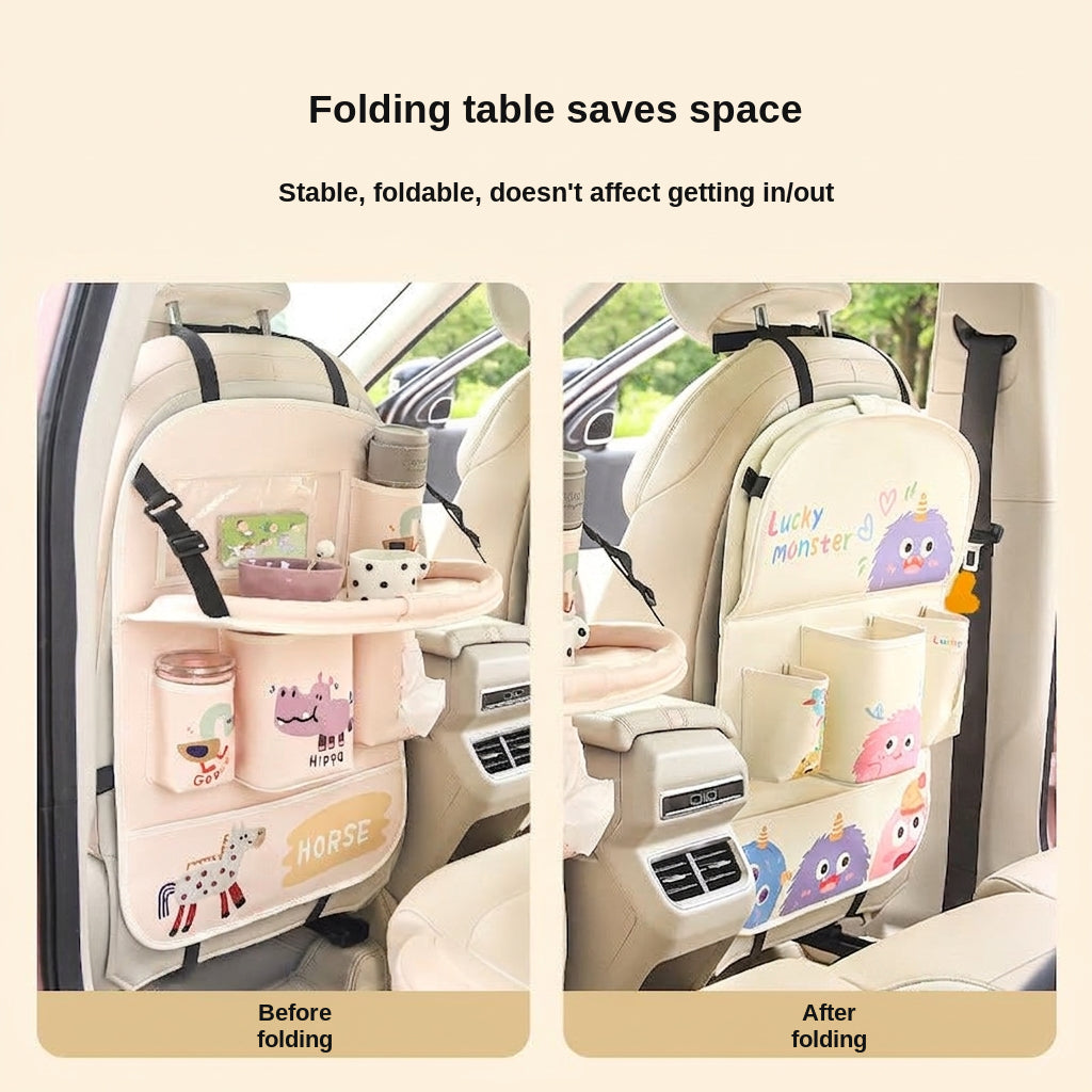 Car multifunctional seat back storage bag, anti-kick pad, convenient cartoon cute tissue box, tissue storage bag, storage box