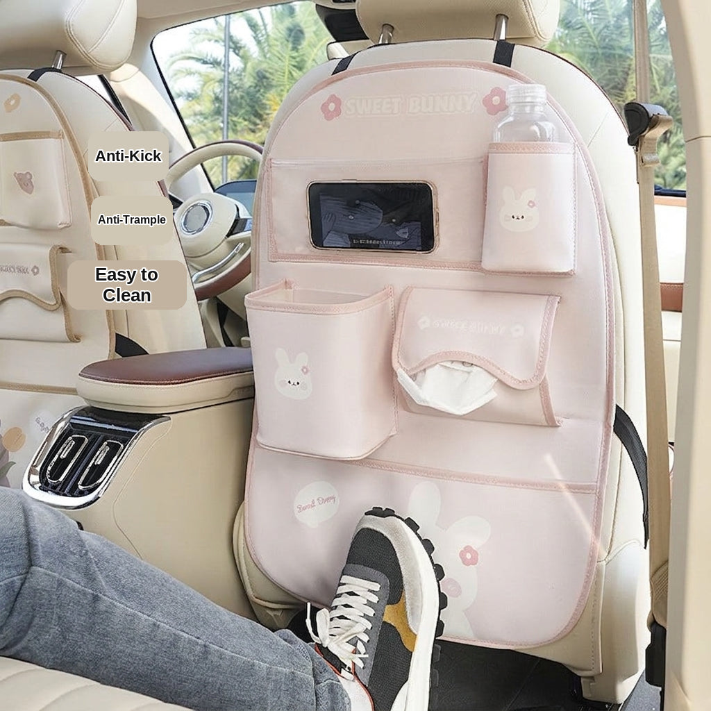 Car seat back storage bag cute cartoon car trash can creative multifunctional car interior anti-kick mat