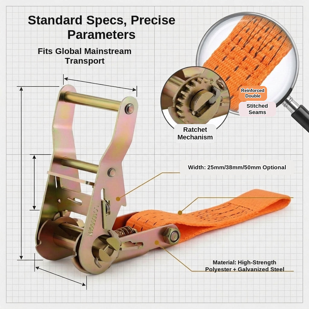 Cargo Ratchet Straps with Double Hooks, Orange