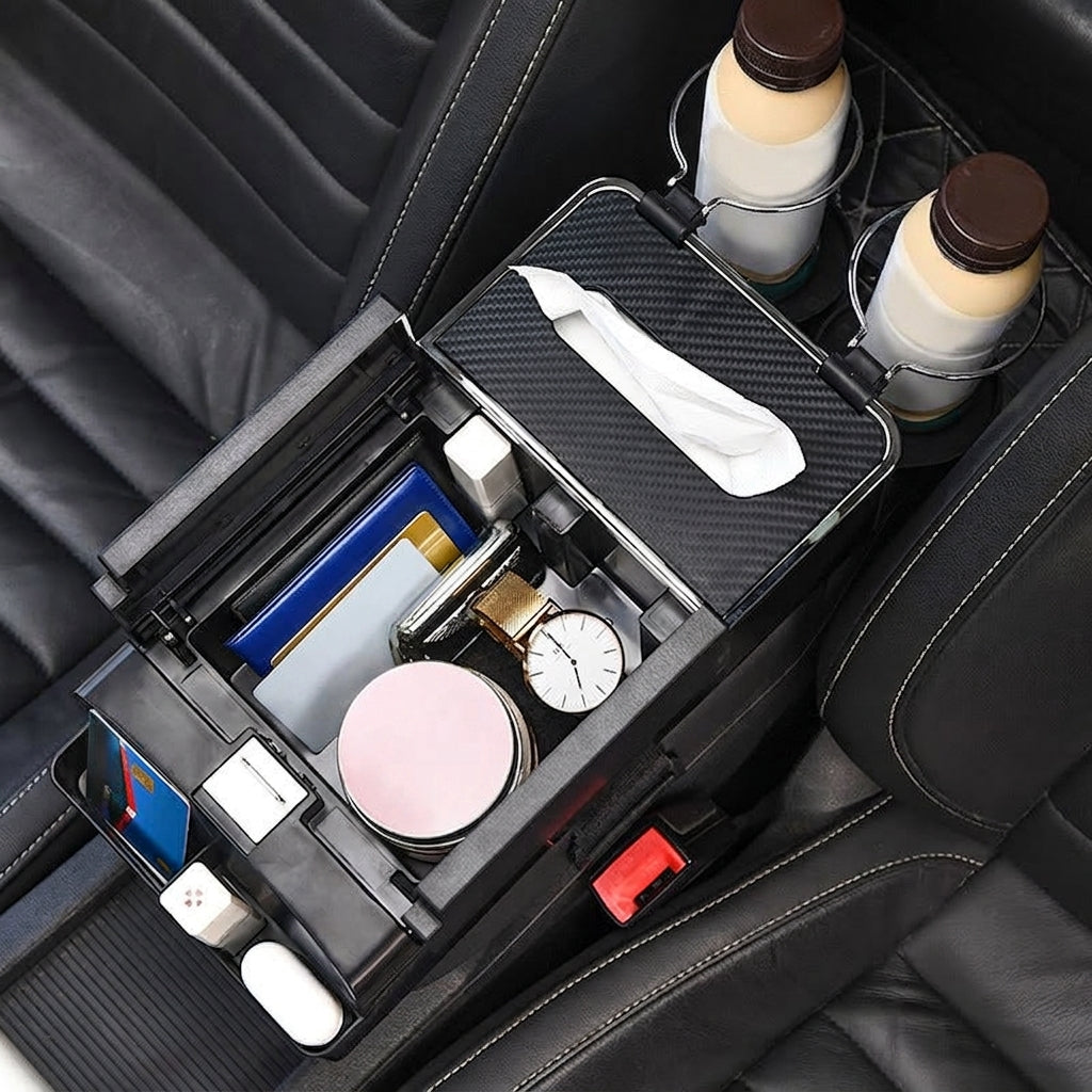 Car tissue box, armrest box, multifunctional water cup holder, storage box, creative and simple car interior sundries storage box