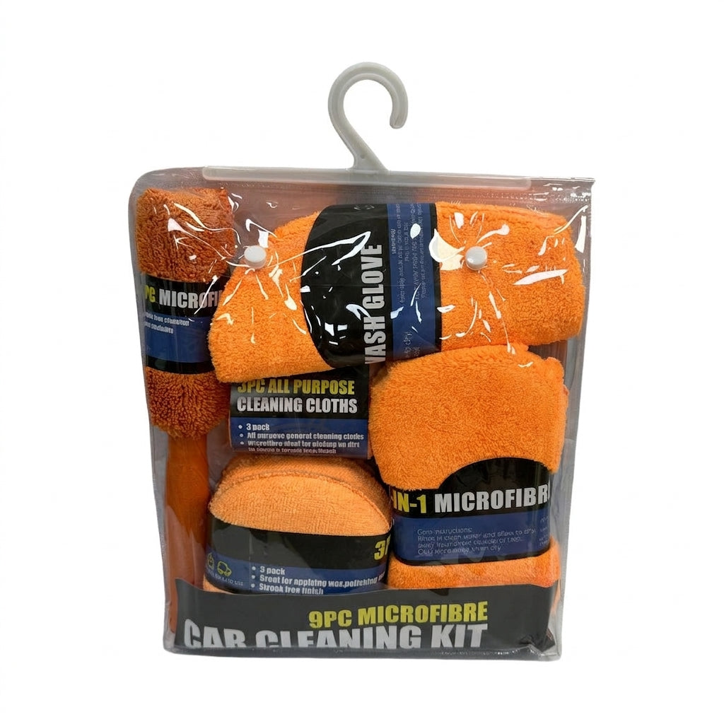 Car cleaning 9-piece set: car towels, home car wash gloves, car washing towels, rags, waxing sponges, hub brushes