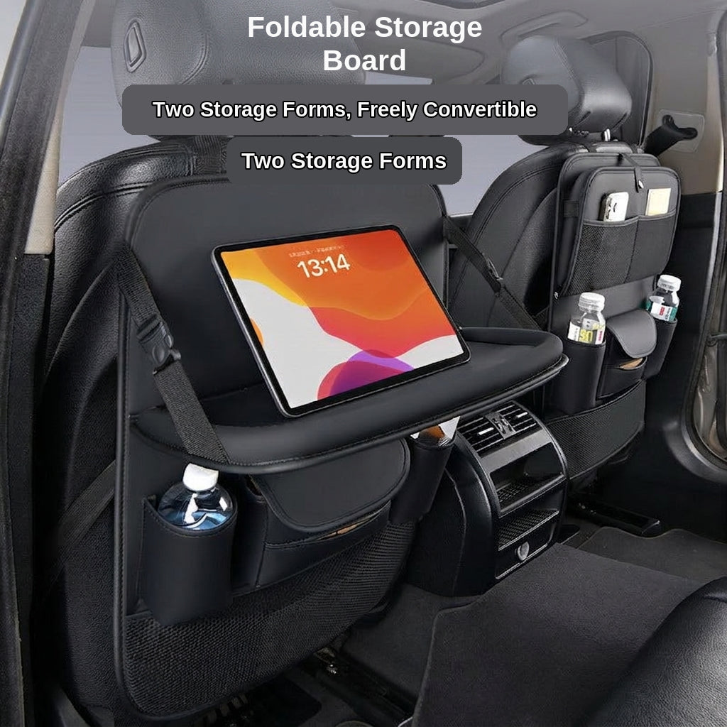 Car seat back storage bag, leather rear storage box, dining table model car seat back hanging bag, anti-kick mat