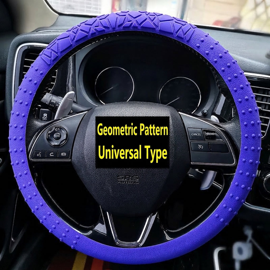 Cross-border geometric pattern non-slip silicone steering wheel cover, car D-round universal elastic particle sun-protection thickened handlebar cover