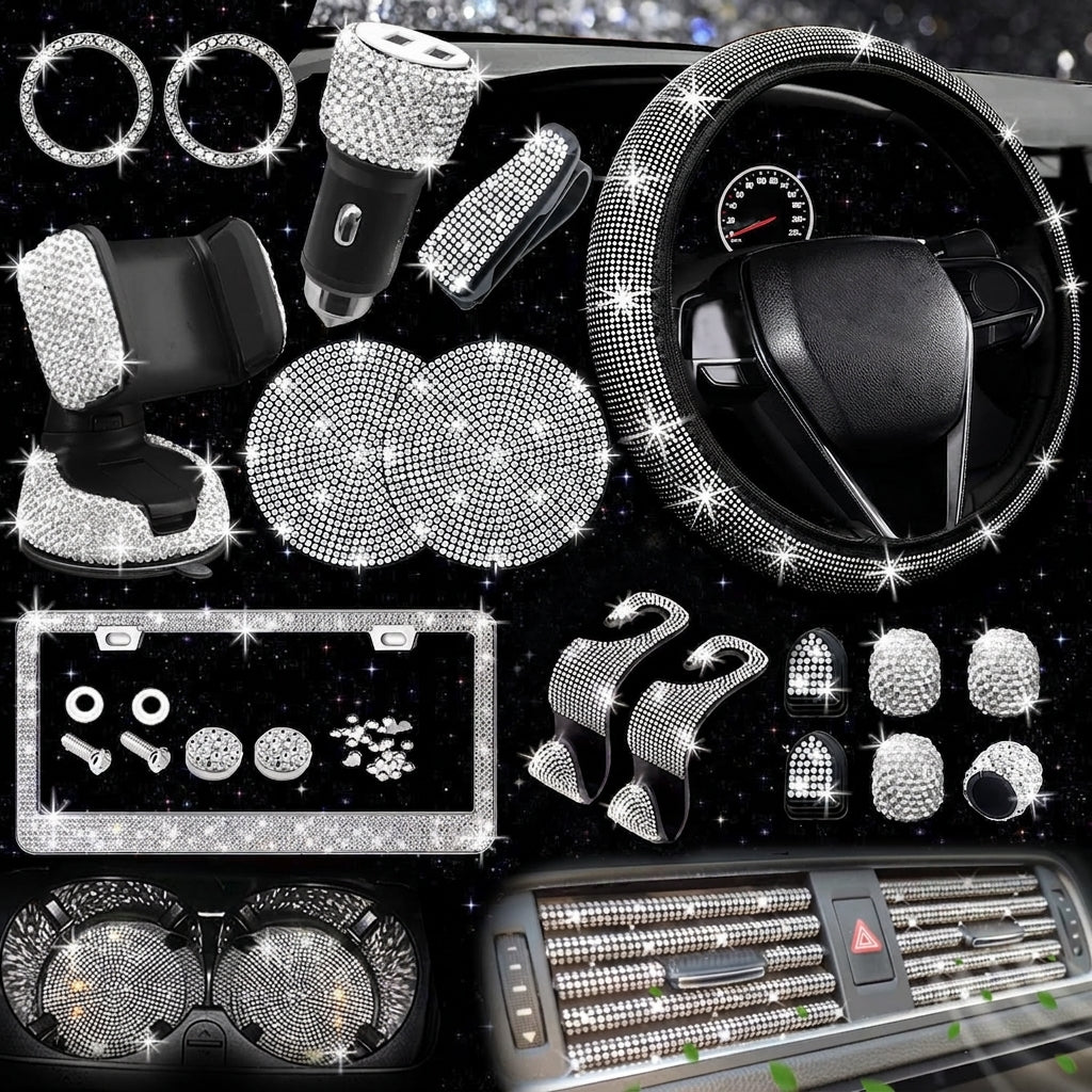 Car steering wheel cover all seasons universal anti-slip diamond combination multi-piece mobile phone holder steering wheel protector