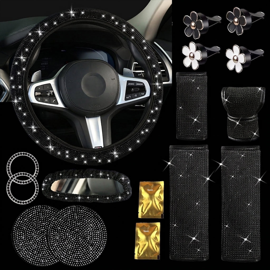 Cross-border car full-diamond seatbelt shoulder pads, rhinestone seatbelt covers, colored diamonds, black diamonds, car inlay interior sets
