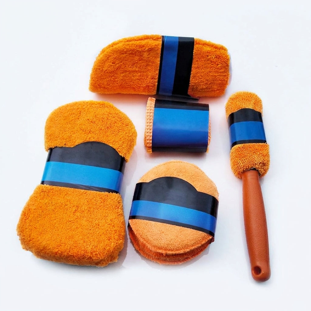 Car Wash 9-Piece Set: Car Cleaning Supplies, Wheel Hub Brush, Polishing Waxing Sponge Blocks, Car Wash Towels, Car Wipes