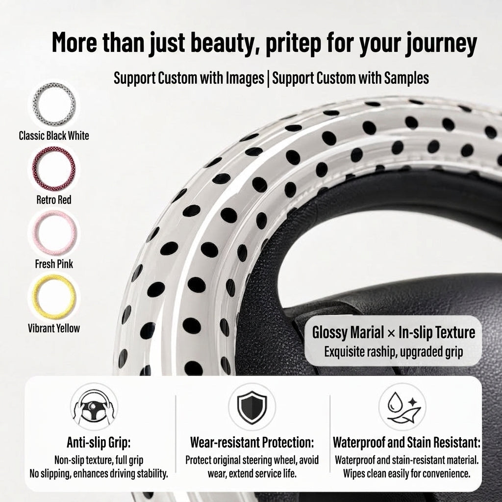Cross-border Amazon wholesale car steering wheel covers, polka dot, anti-slip, wear-resistant, vintage fashionable steering wheel covers