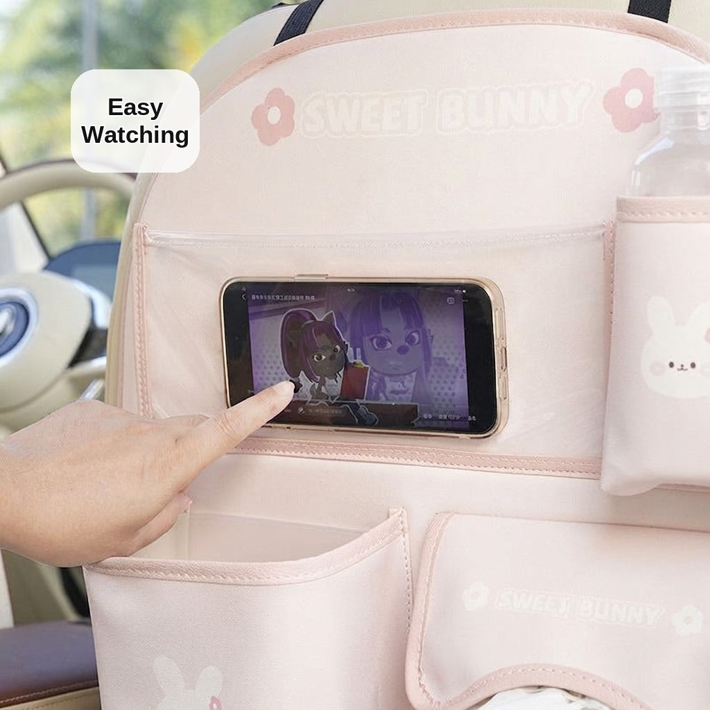 Car seat back storage bag cute cartoon car trash can creative multifunctional car interior anti-kick mat