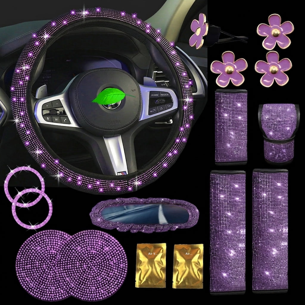 Cross-border car full-diamond seatbelt shoulder pads, rhinestone seatbelt covers, colored diamonds, black diamonds, car inlay interior sets