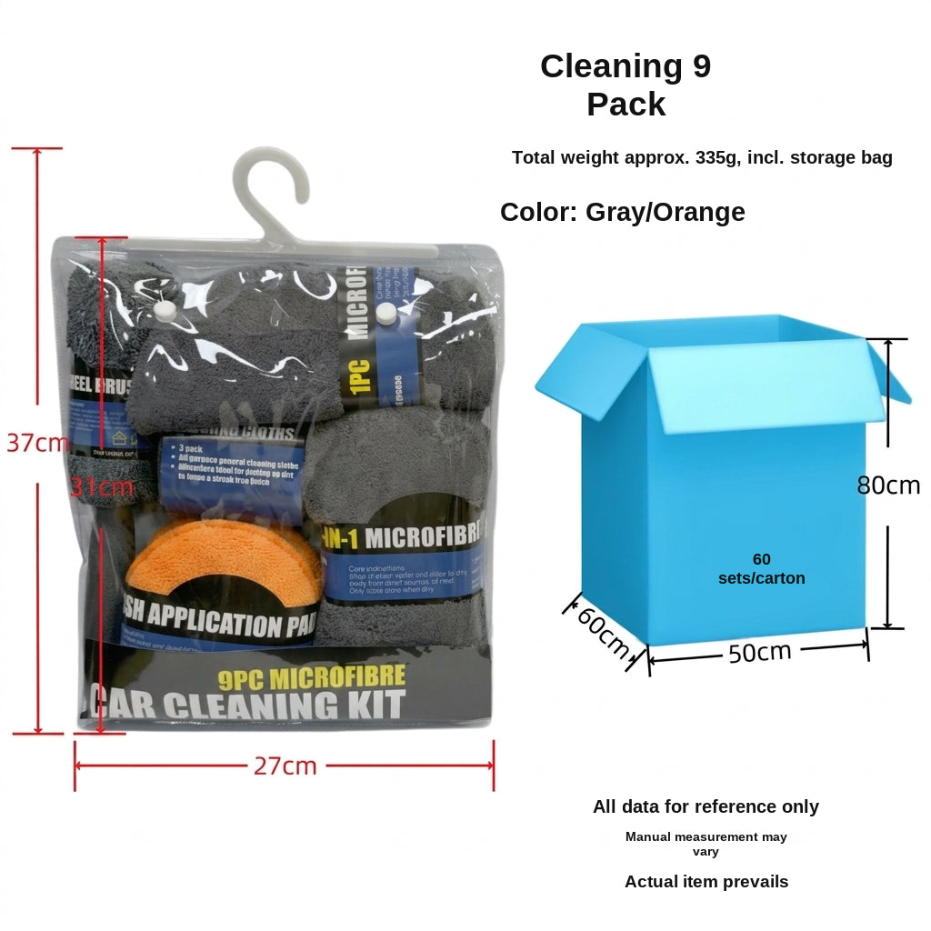 Car cleaning 9-piece set: car towels, home car wash gloves, car washing towels, rags, waxing sponges, hub brushes