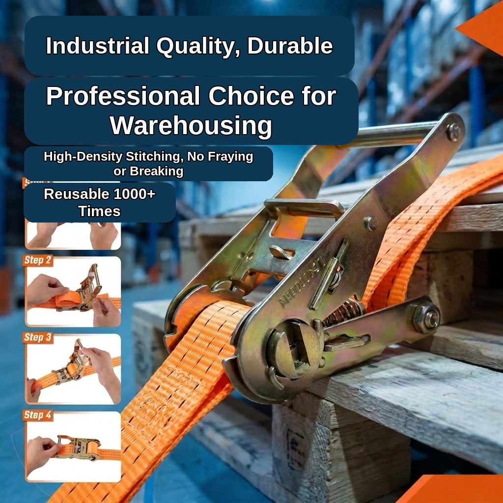 Cargo Ratchet Straps with Double Hooks, Orange
