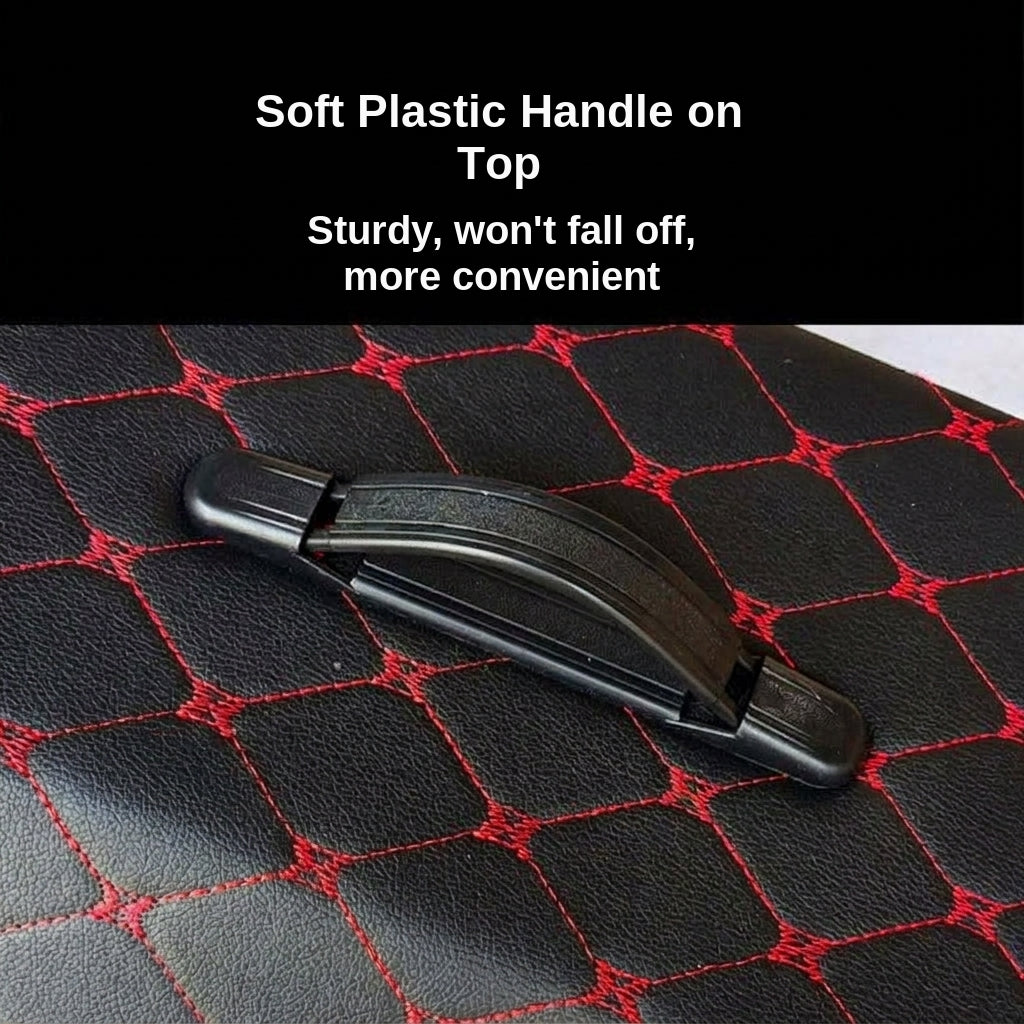 Car trunk storage box, leather foldable car organizer box, large capacity metal locking with handle storage box