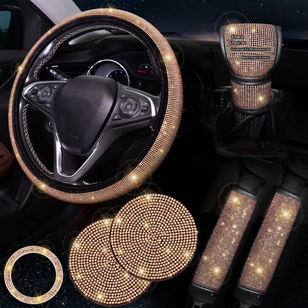 Car steering wheel cover, diamond-shaped new all-season universal seatbelt cover, multi-piece coaster steering wheel protective cover