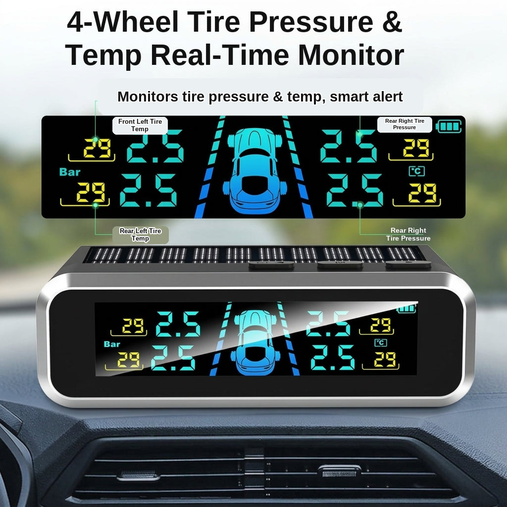Tire pressure monitor, solar external sensor, high precision automotive tire pressure monitor, tire pressure sensor