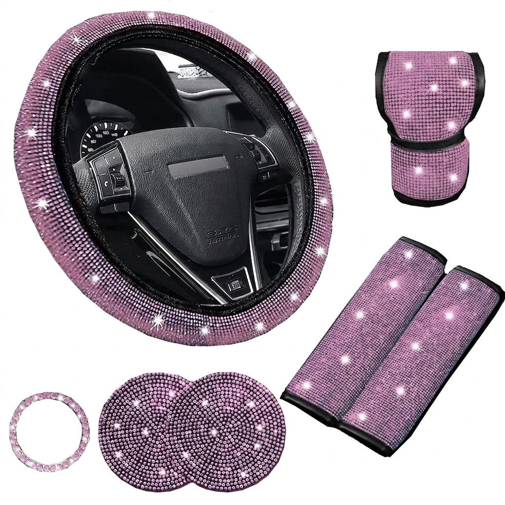 Car steering wheel cover, diamond-shaped new all-season universal seatbelt cover, multi-piece coaster steering wheel protective cover