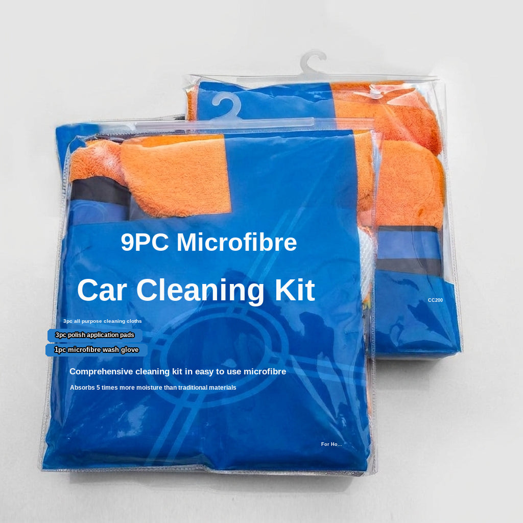 Car Wash 9-Piece Set: Car Cleaning Supplies, Wheel Hub Brush, Polishing Waxing Sponge Blocks, Car Wash Towels, Car Wipes