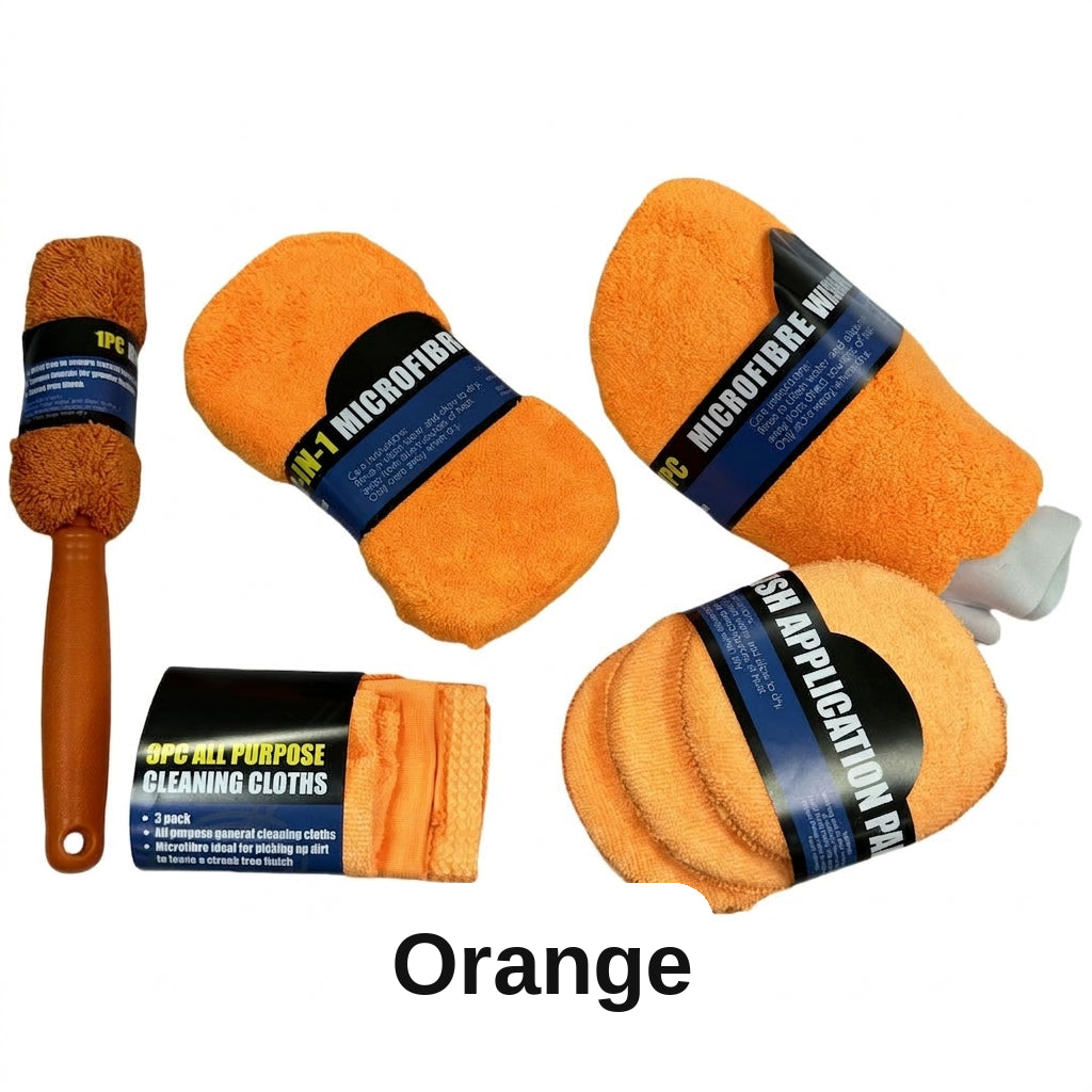 Car cleaning 9-piece set: car towels, home car wash gloves, car washing towels, rags, waxing sponges, hub brushes