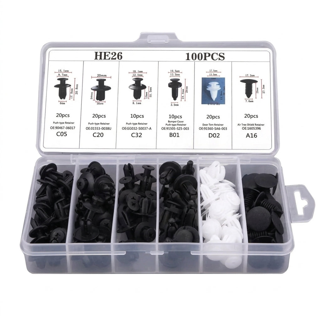 Domestic trade and foreign trade 100PCS car general boxed buckle combination set door panel nylon wheel eyebrow clamp HE26