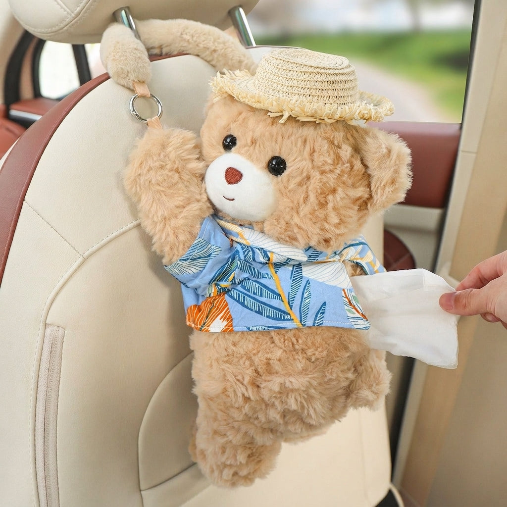 Car tissue box hanging car drawer box bear creative cute practical doll in the car tissue bag hanging bag