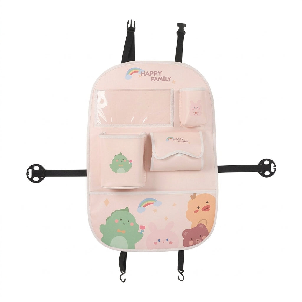 Car multifunctional seat back storage bag, anti-kick pad, convenient cartoon cute tissue box, tissue storage bag, storage box