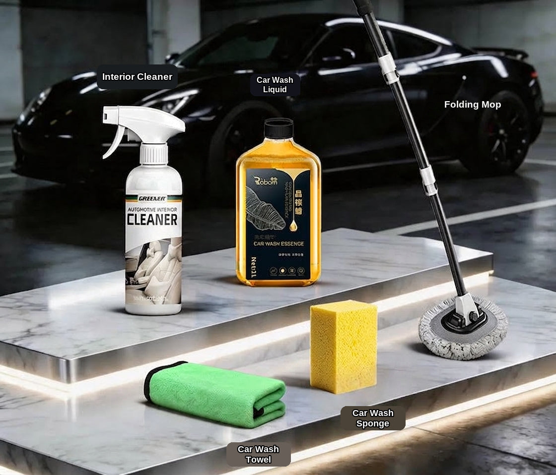 Green Forest Car Wash Tool Complete Set, Household Mop, Car Cleaning Tool, Self-Service Car Brushing Supplies Without Damage