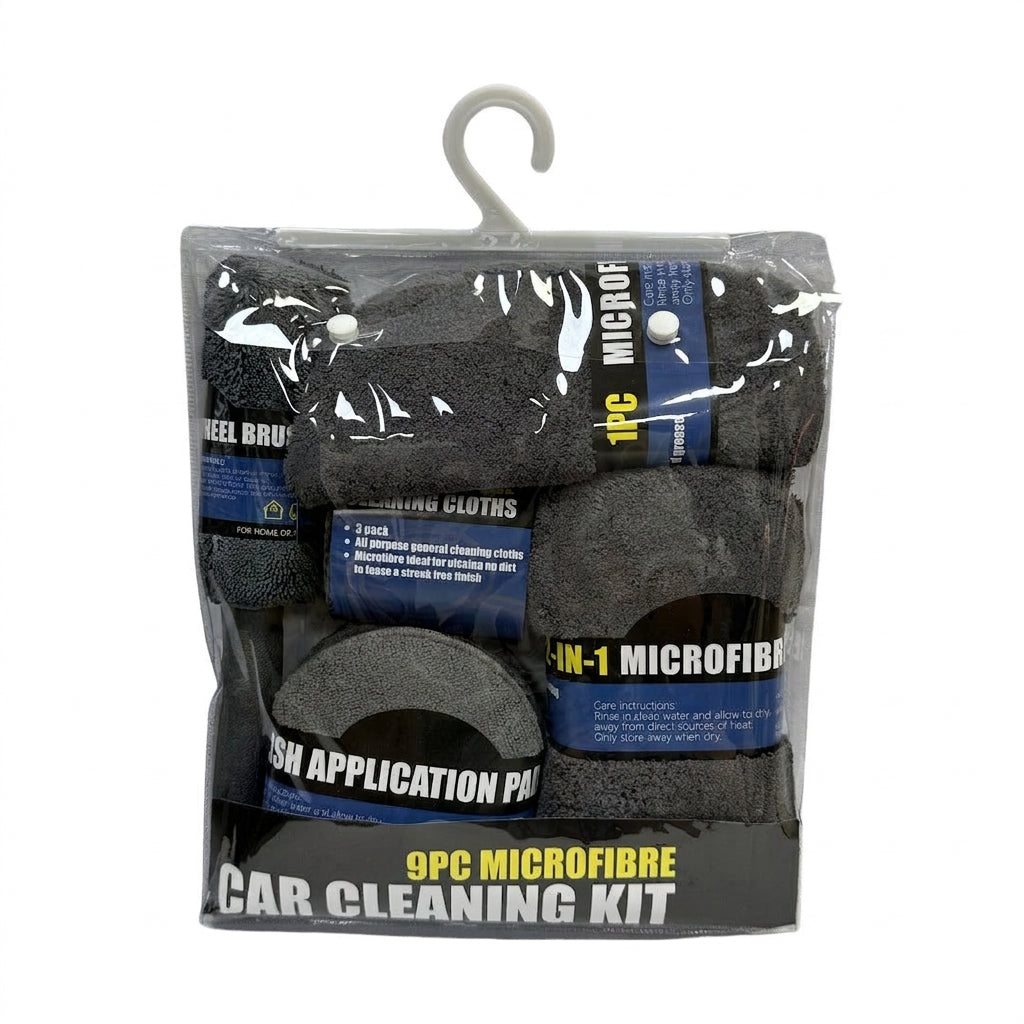 Car cleaning 9-piece set: car towels, home car wash gloves, car washing towels, rags, waxing sponges, hub brushes