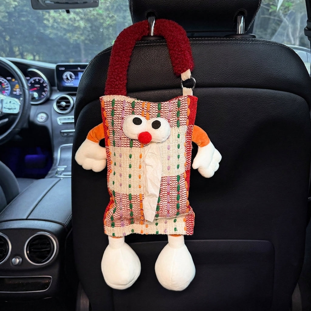 Car tissue box, cute plush toy hand, foot car, in-car tissue hanging bag, high-end practical car armrest box tissue box