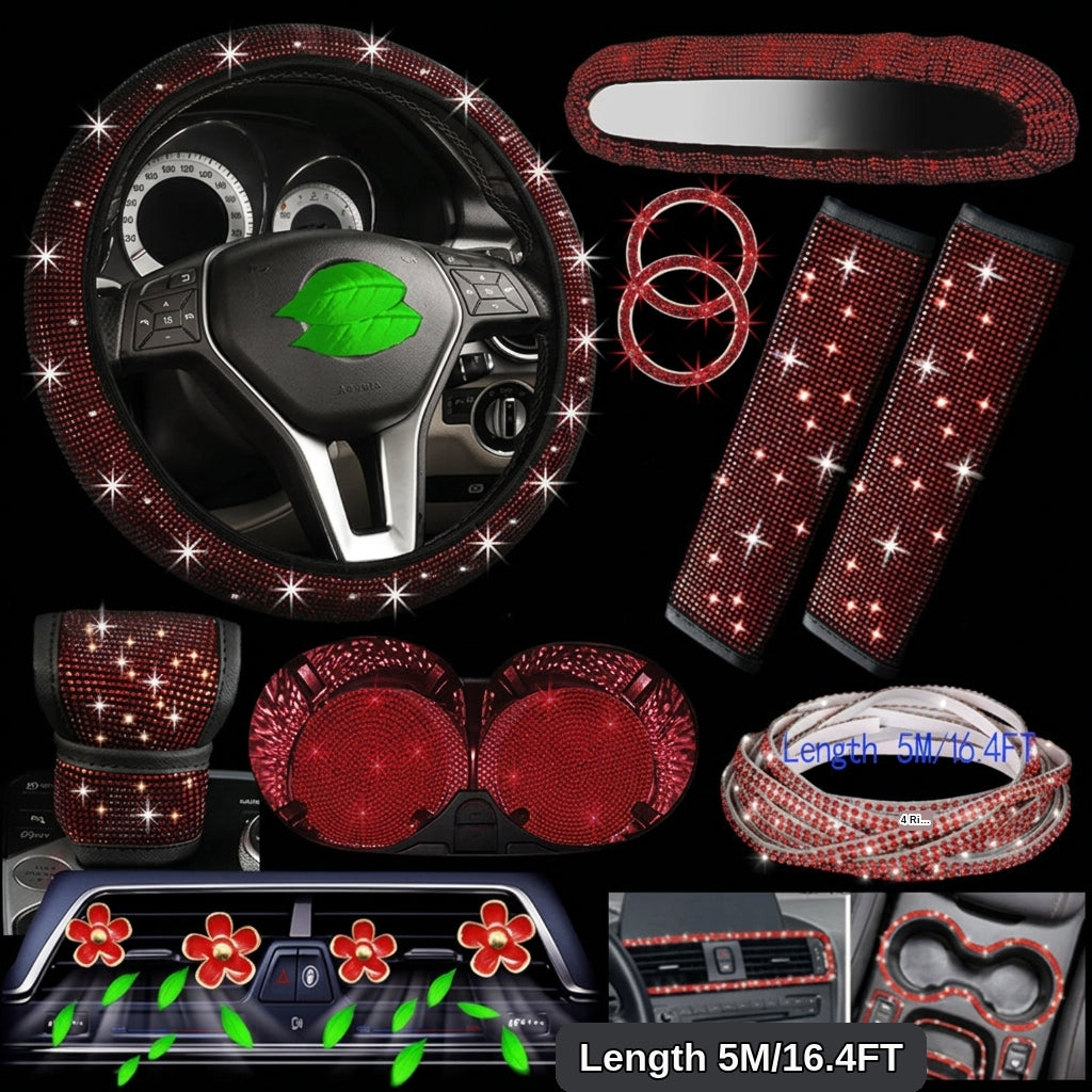 Cross-border foreign trade cars with hot diamonds, steering wheel covers, seat belts, shoulder pads, and diamond-embedded vehicles, 14 items loaded with diamonds and with diamonds