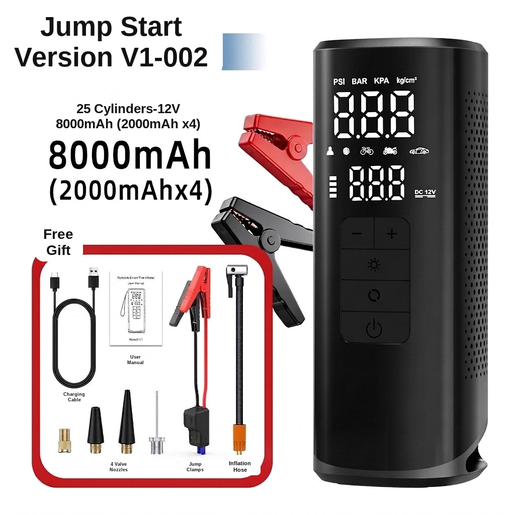 Cross-border vehicle-mounted electric air pump for air and power transfer, integrated car and motorcycle emergency start power supply, 12V 25-cylinder