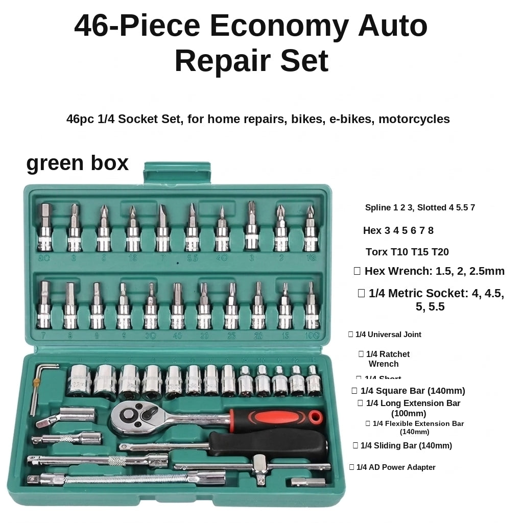 46-piece set of quick ratchet wrenches and screwdriver toolboxes for car repairs, hardware sets, and auto repair kits