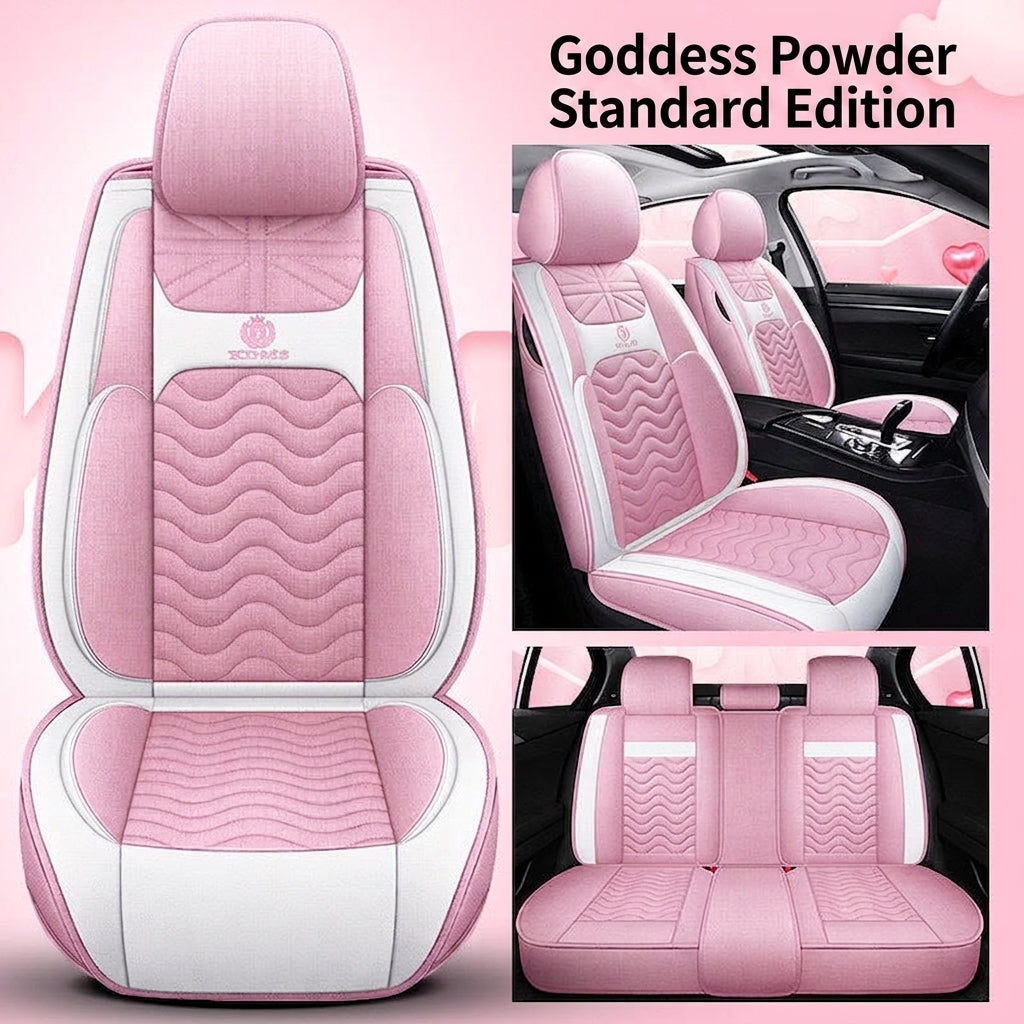 Cartoon car seat cushion, all-season universal all-round car seat cover, linen fabric art seat cushion, winter goddess seat cover