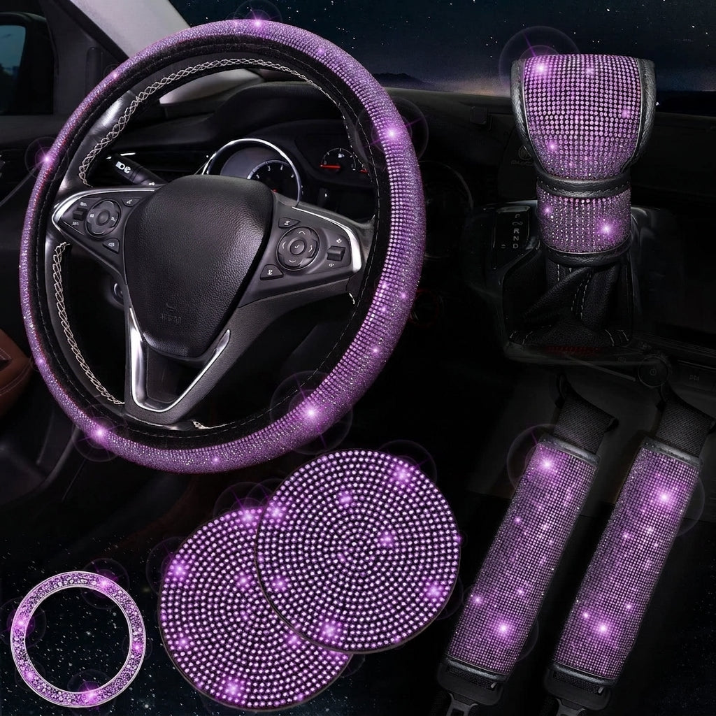Car steering wheel cover, diamond-shaped new all-season universal seatbelt cover, multi-piece coaster steering wheel protective cover
