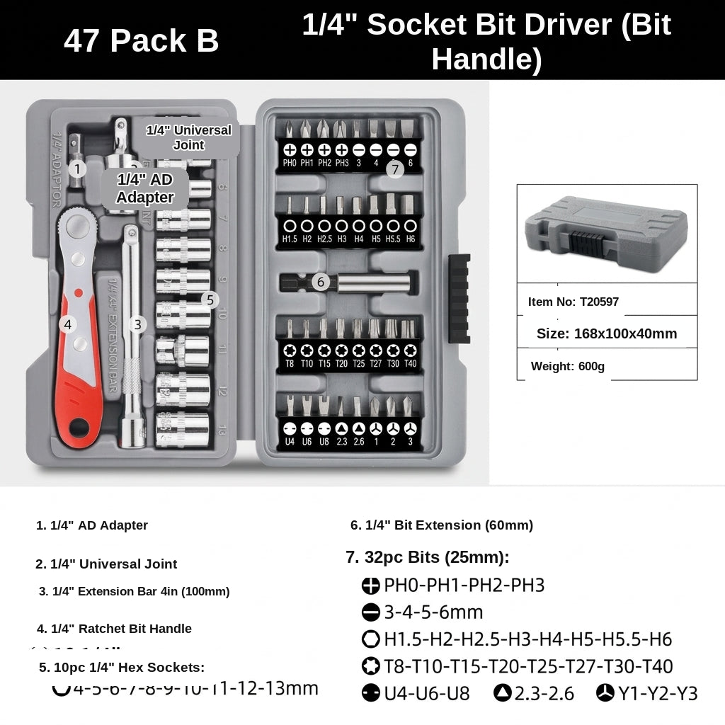 48-piece socket bit toolbox, electric drill, electric screwdriver socket box Phillips screwdriver bit
