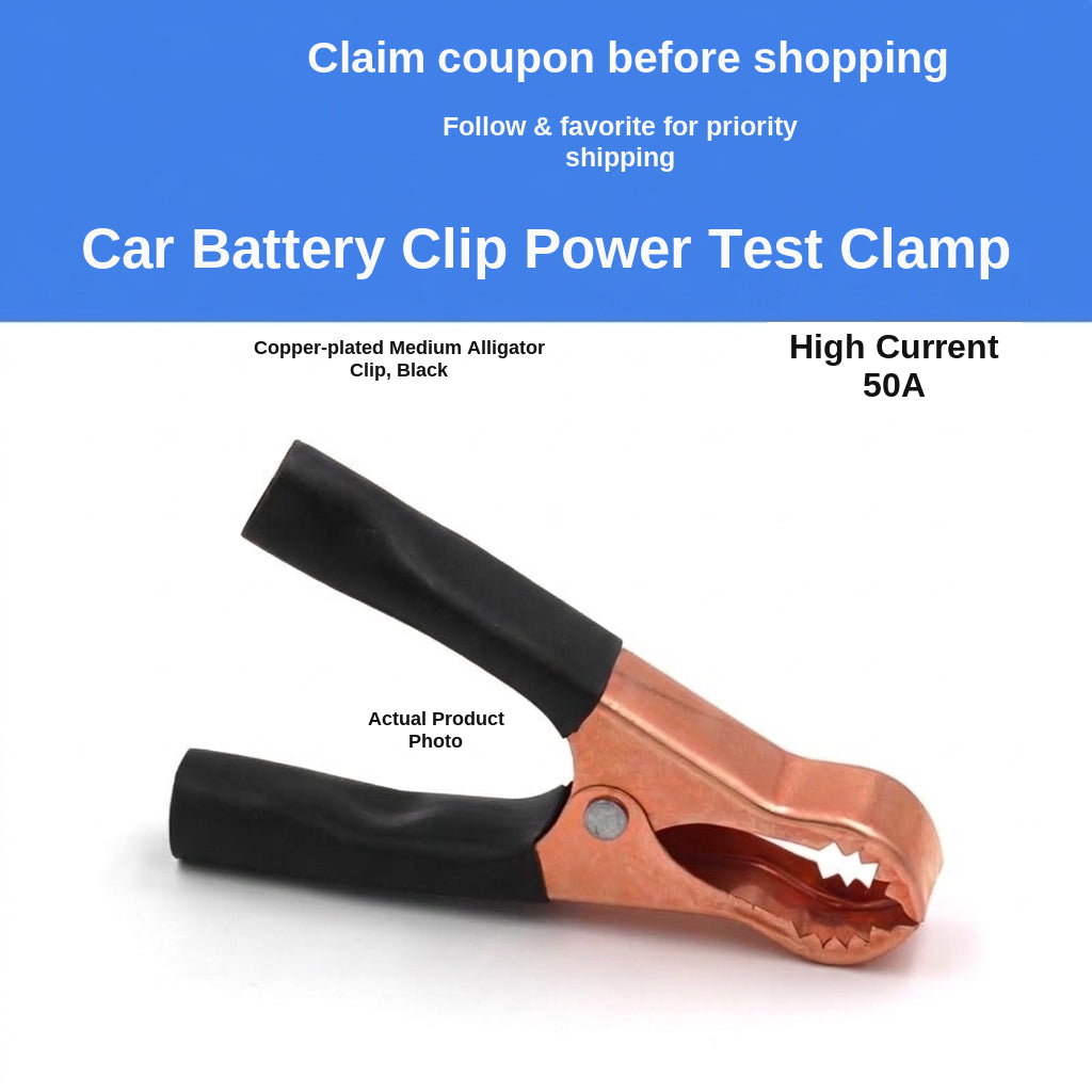 Red and black large and medium 50A charging crocodile clip with protective sleeve, 100A high current car crocodile clip power supply, copper plating