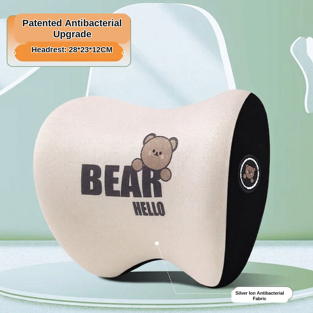 Yiju car cartoon headrest, neck pillow, memory foam, car cushion, car seat, neck and neck pillow, bear headrest