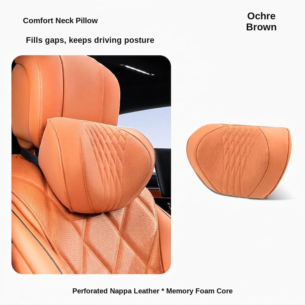 Summer breathable memory foam car headrest lumbar support premium car seat pillow car leather neck support pillow