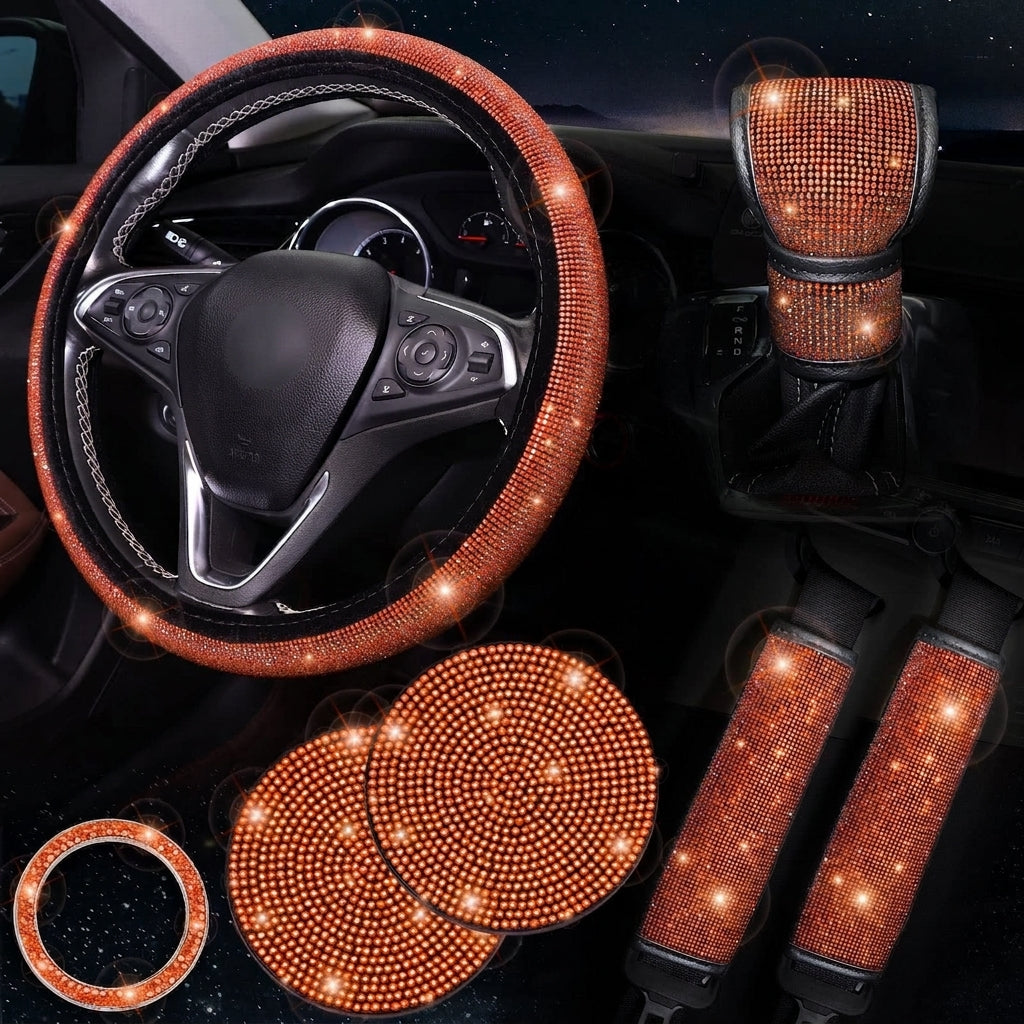 Car steering wheel cover, diamond-shaped new all-season universal seatbelt cover, multi-piece coaster steering wheel protective cover