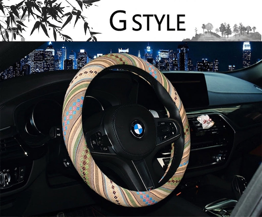 Steering wheel cover New national style old coarse cloth linen car steering wheel cover Personality trend car handle cover
