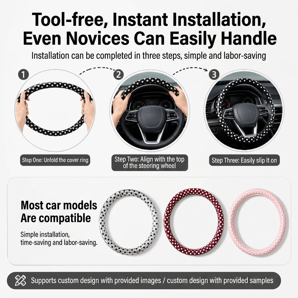 Cross-border Amazon wholesale car steering wheel covers, polka dot, anti-slip, wear-resistant, vintage fashionable steering wheel covers