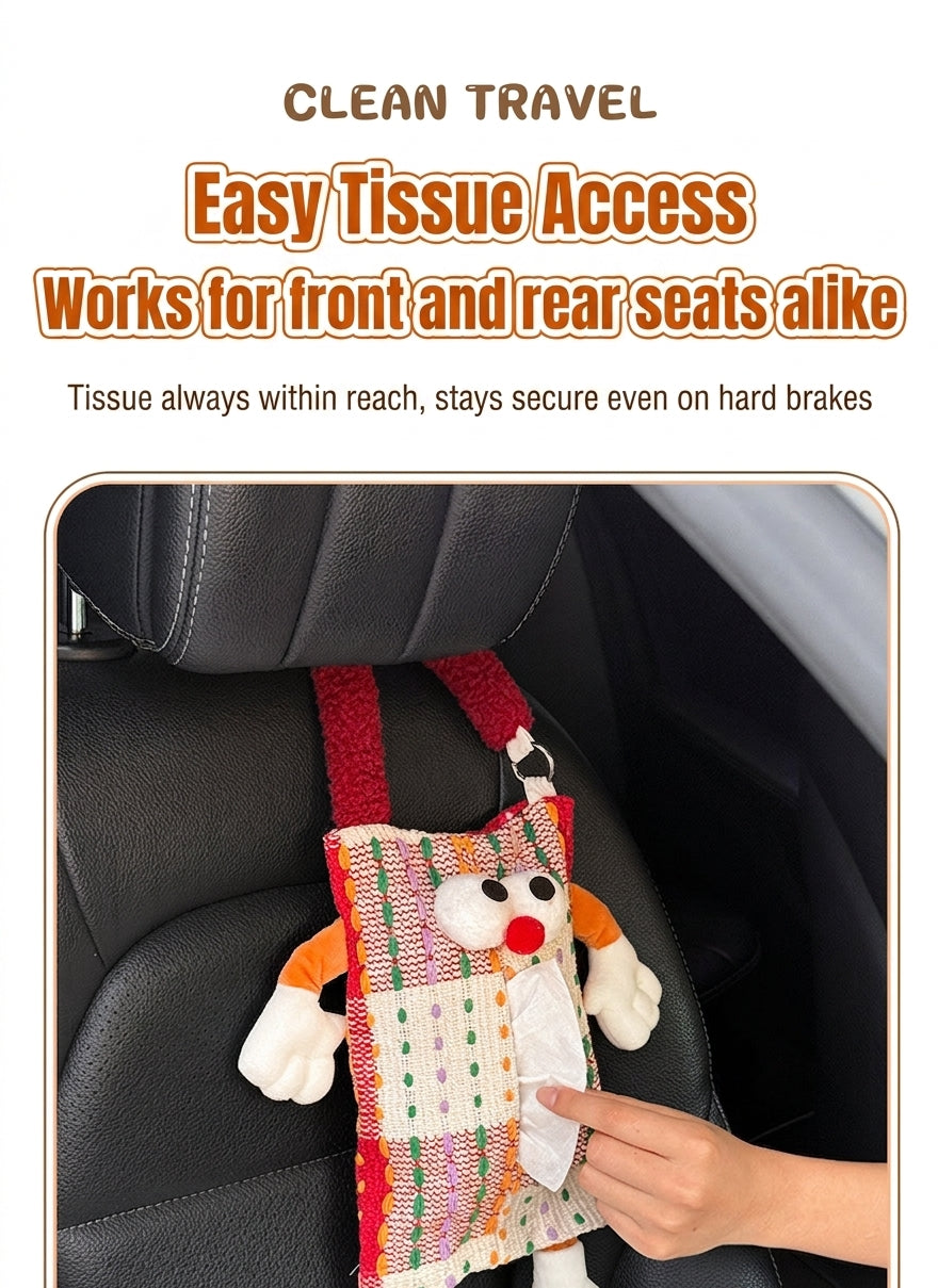 Car tissue box, cute plush toy hand, foot car, in-car tissue hanging bag, high-end practical car armrest box tissue box