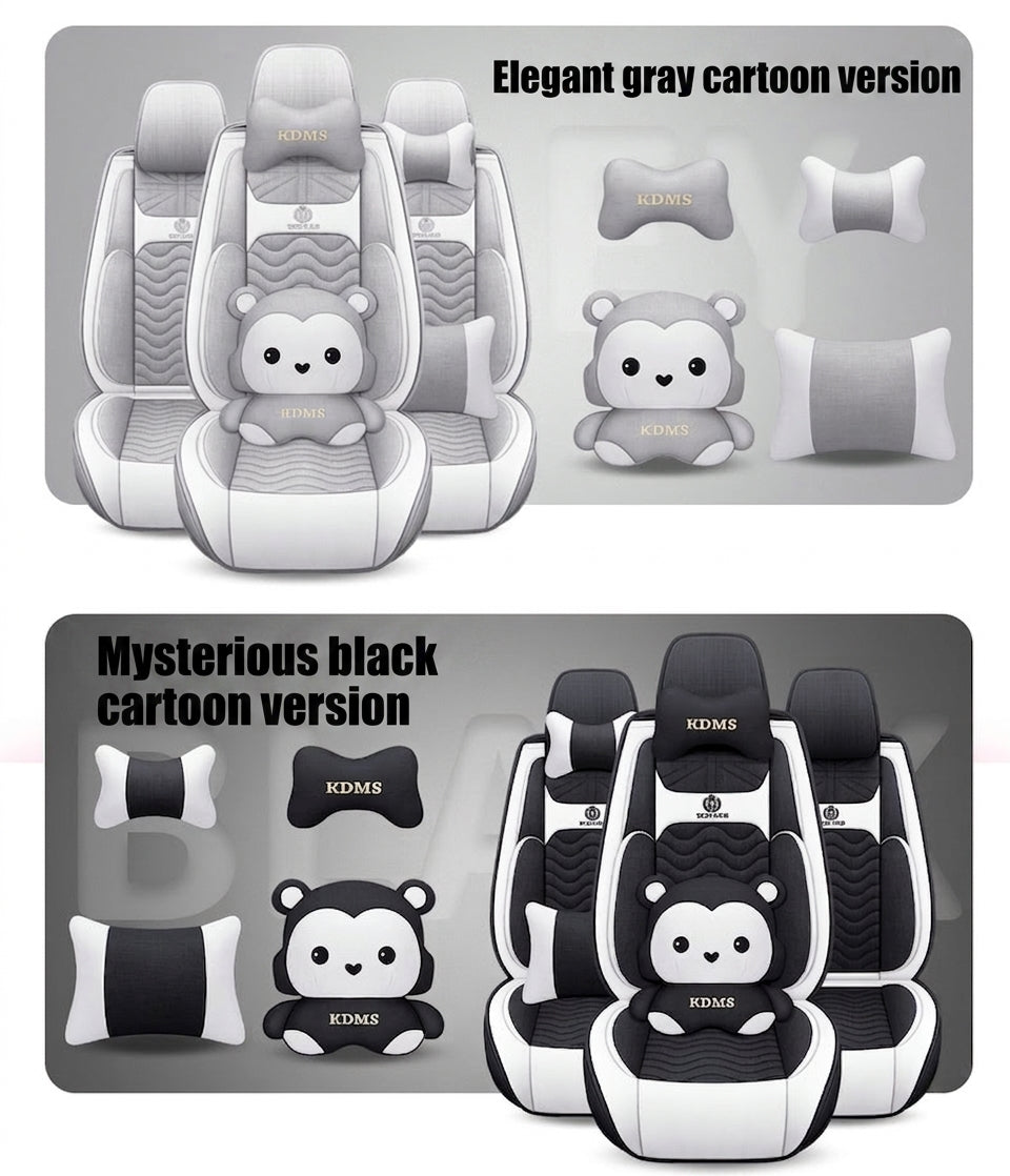 Cartoon car seat cushion, all-season universal all-round car seat cover, linen fabric art seat cushion, winter goddess seat cover
