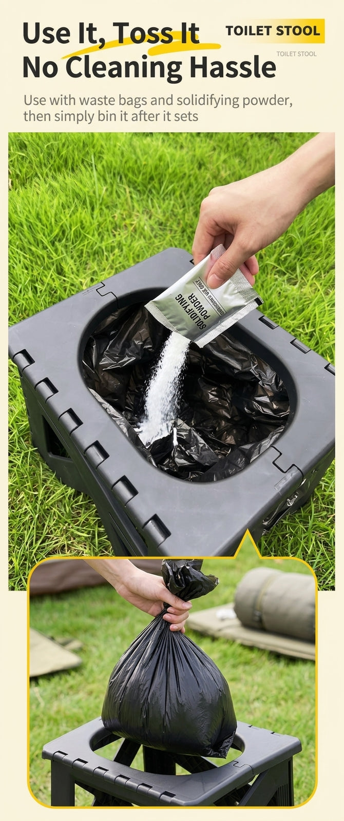 Outdoor camping folding toilet, car-mounted portable odor-resistant adult mobile travel toilet stool