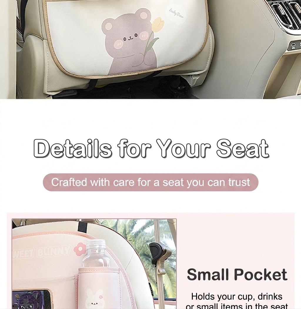 Car seat back storage bag cute cartoon car trash can creative multifunctional car interior anti-kick mat