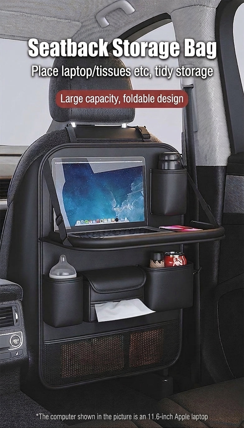 Car seat back storage bag, leather rear storage box, dining table model car seat back hanging bag, anti-kick mat