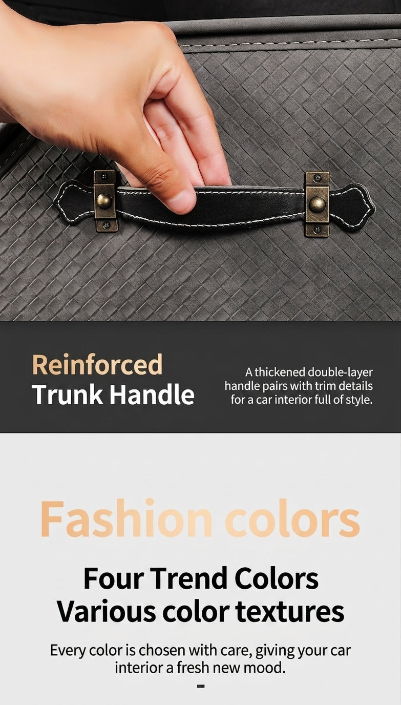 New woven pattern car trunk storage box, foldable car storage box, leather organizer box, factory wholesale