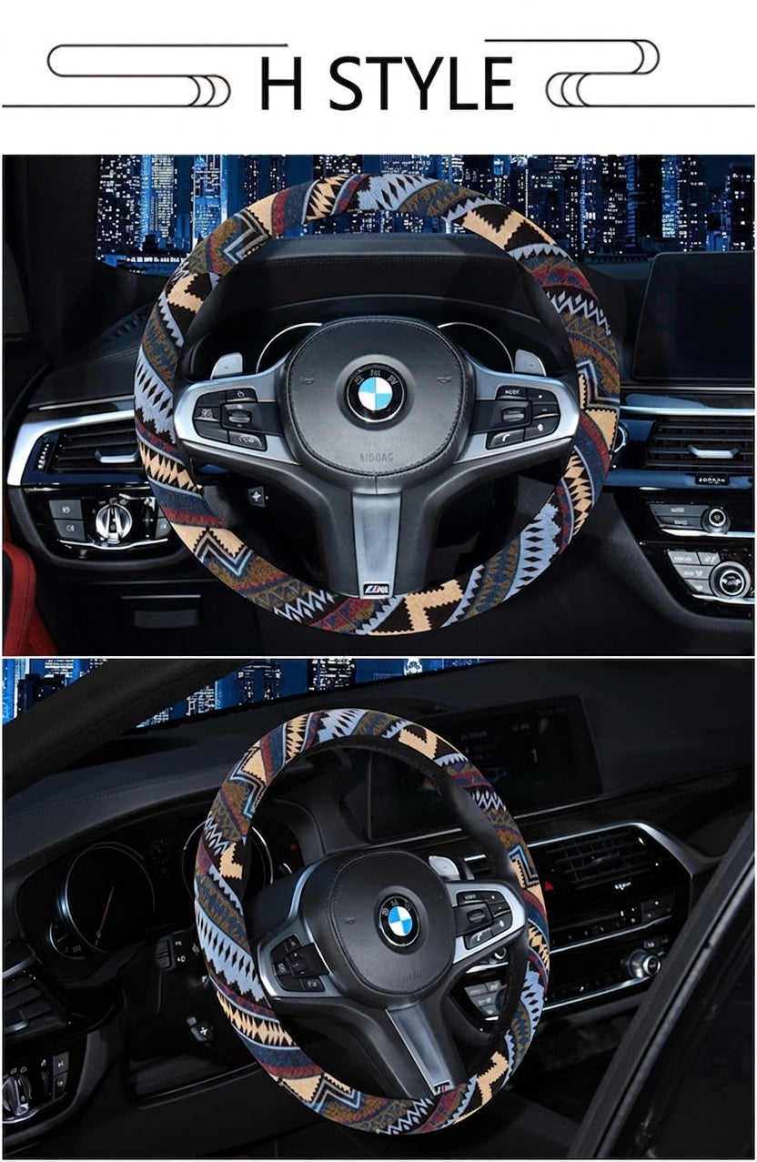 Steering wheel cover New national style old coarse cloth linen car steering wheel cover Personality trend car handle cover