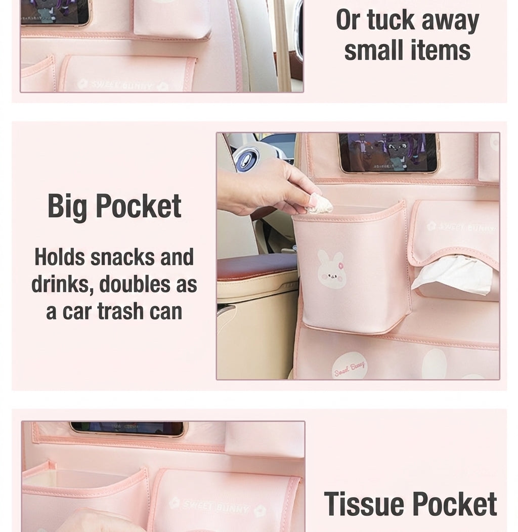 Car seat back storage bag cute cartoon car trash can creative multifunctional car interior anti-kick mat