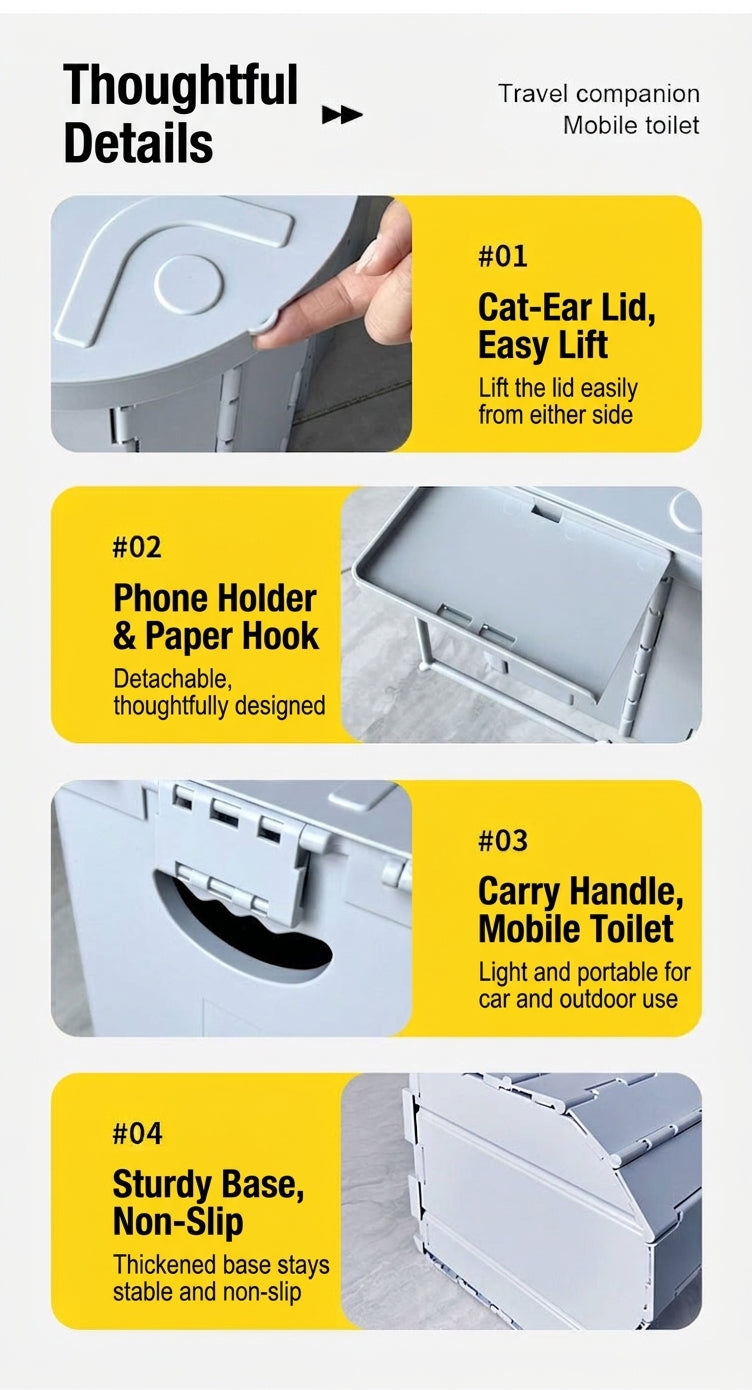 Portable Folding Toilet with Lid for Car Travel