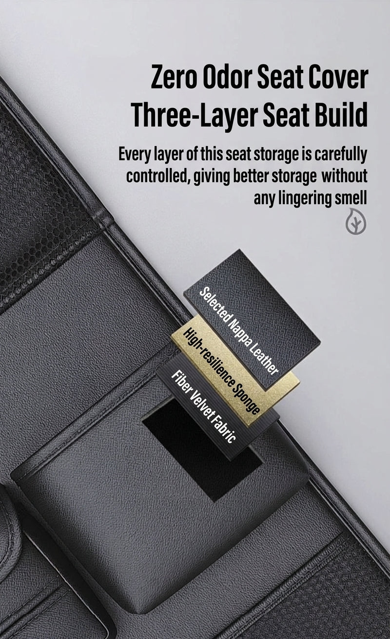 Car seat back storage bag, leather rear storage box, dining table model car seat back hanging bag, anti-kick mat